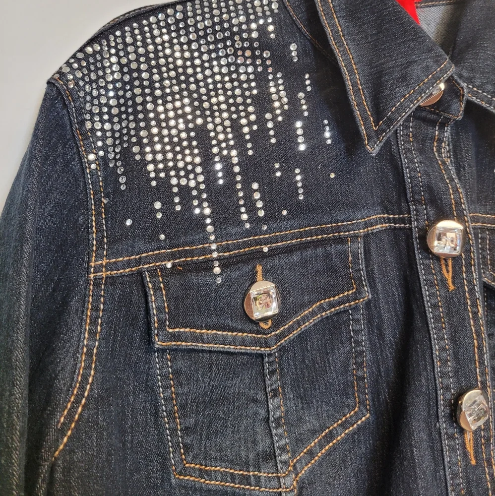 V Cristina Dark Wash DenimJean Silver Stud Jacket Large - Picture 5 of 11